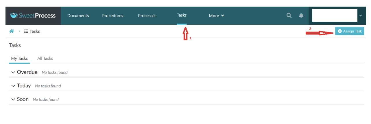 SweetProcess Tasks navigation and Assign Task button.