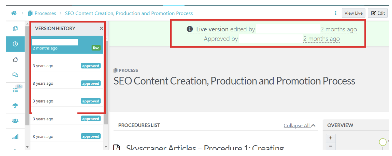 SweetProcess version history.