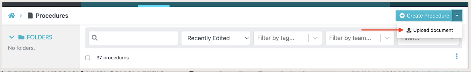 The Upload document option for importing supported Procedure documents.