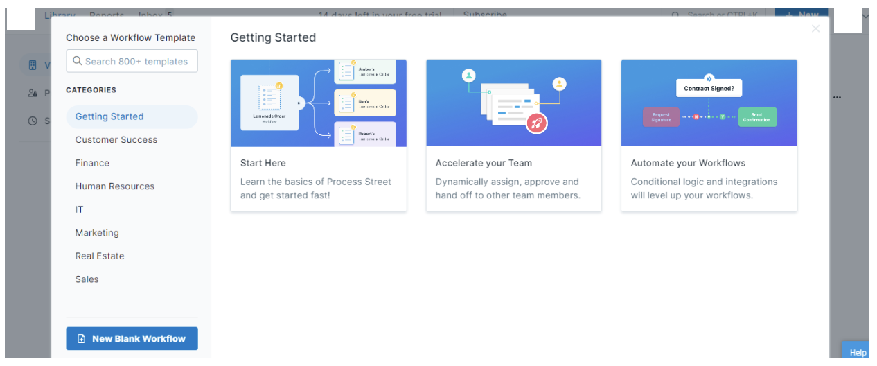 Process Street workflow-template chooser.