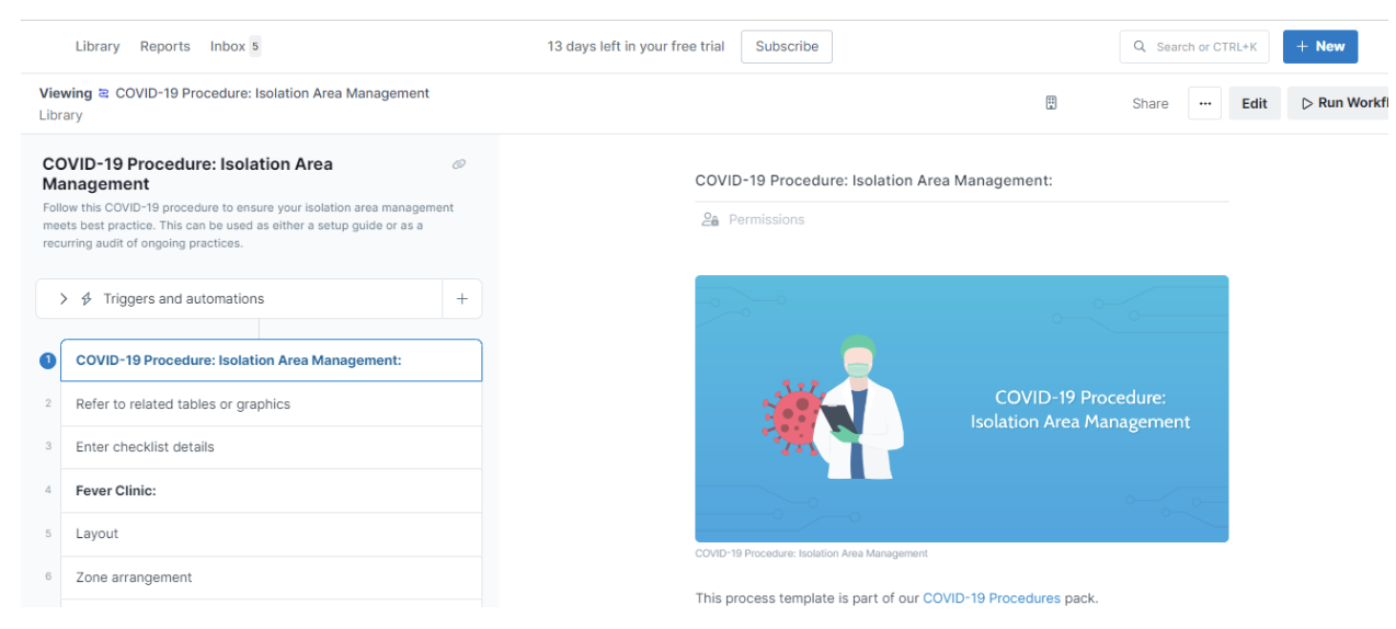 Process Street workflow template with tasks and content.