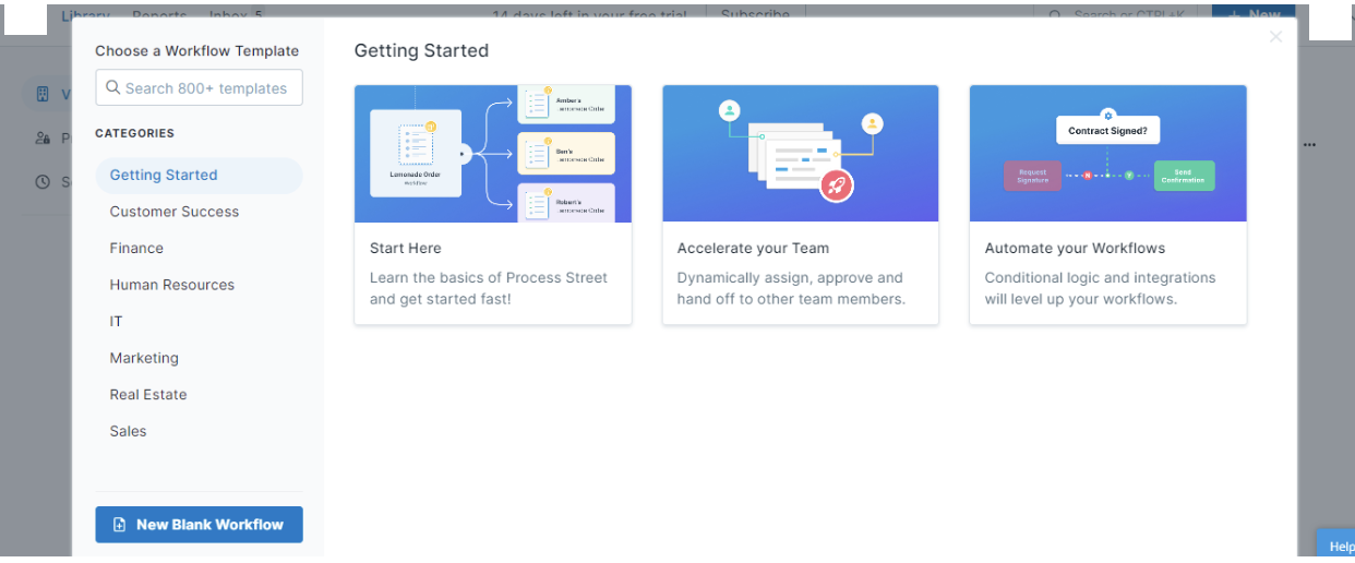 Process Street workflow-template chooser.