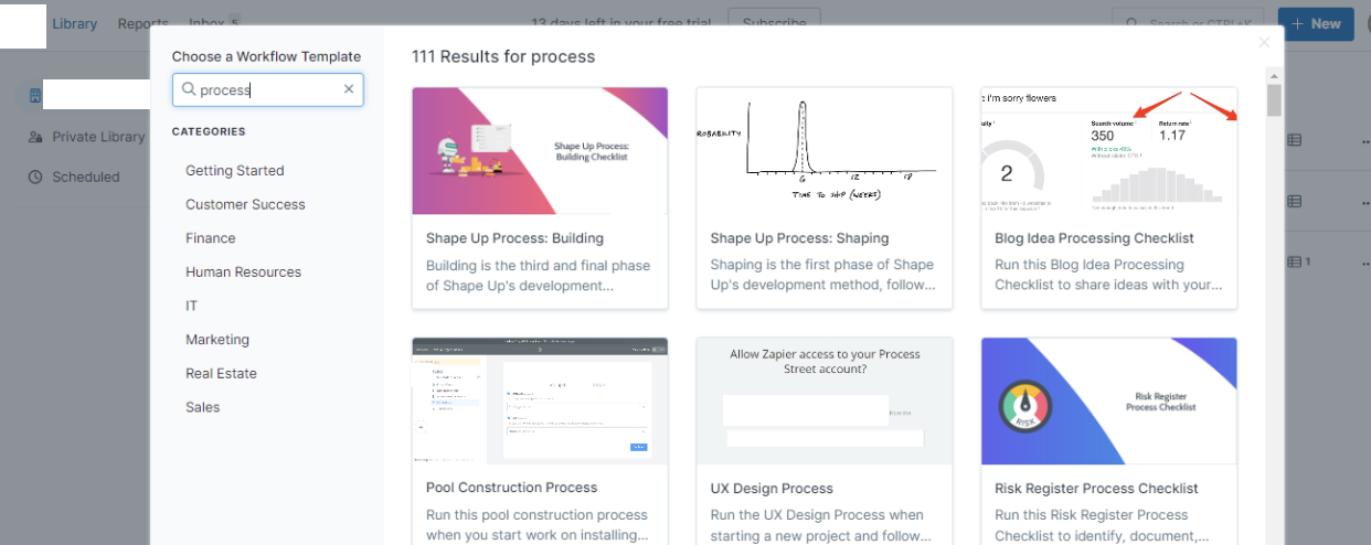 Process Street process-template search results.