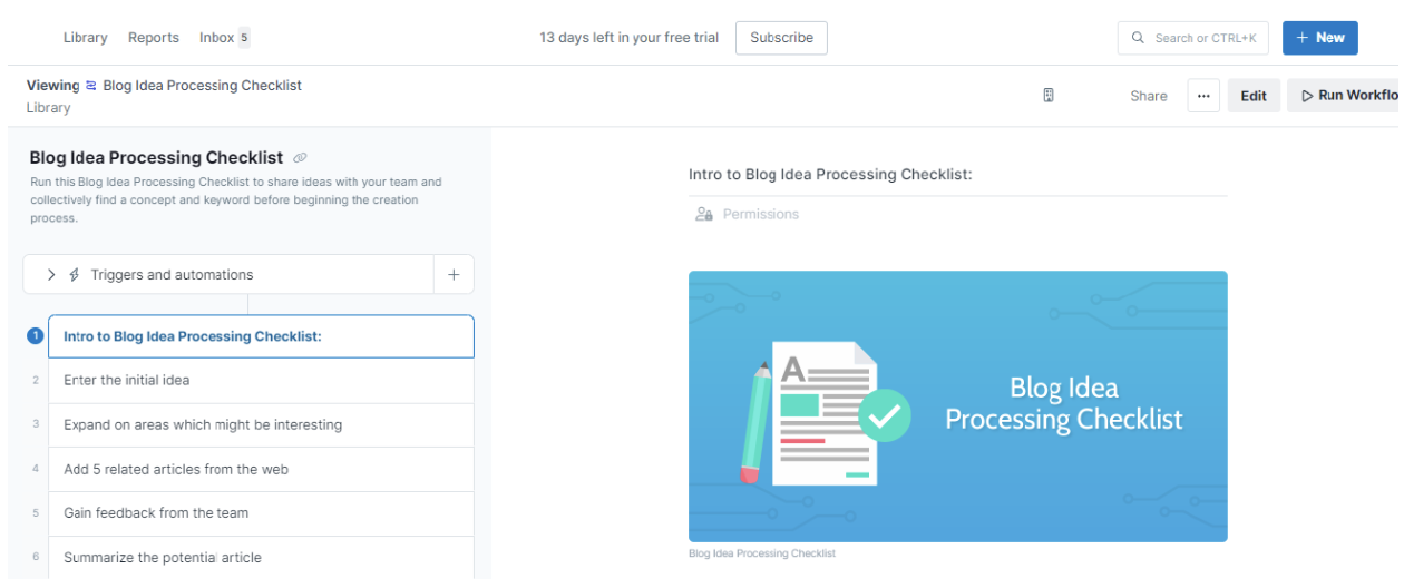 Process Street Blog Idea Processing Checklist workflow.