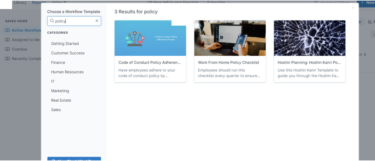Process Street policy-task template search.