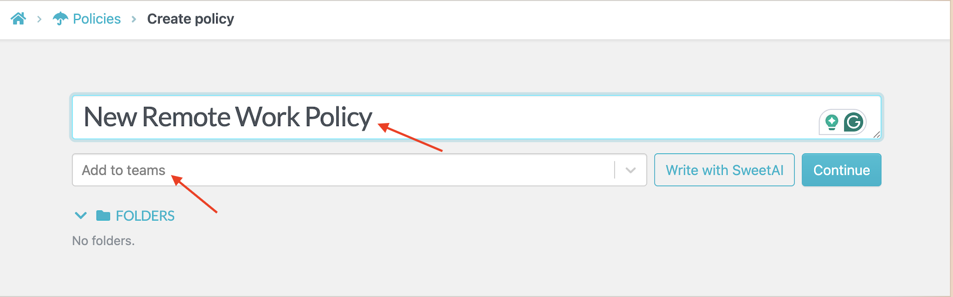 SweetProcess’s new-Policy form.