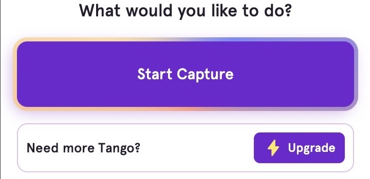 The signed-in Tango extension, ready to start a browser capture.